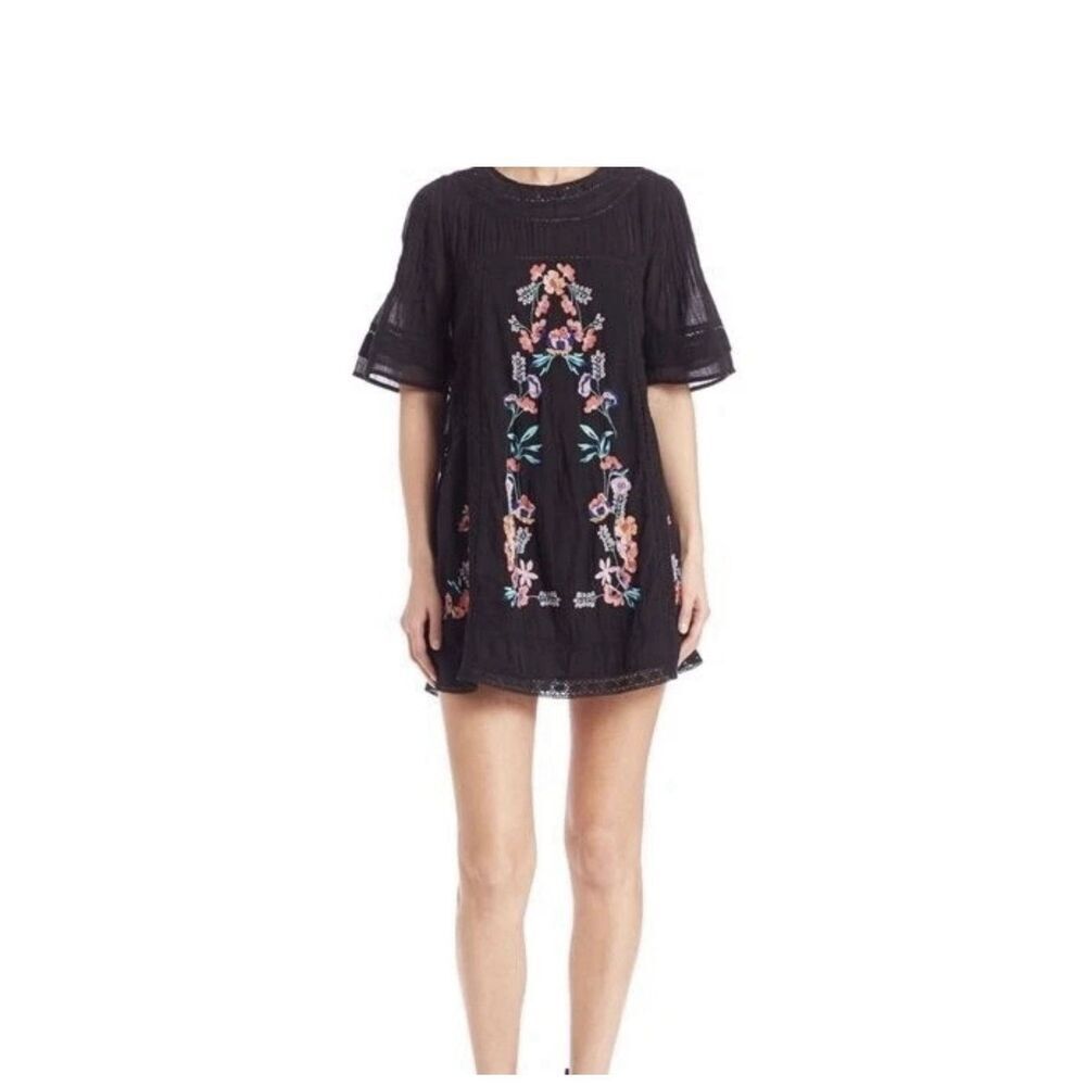 Free People Perfectly Victorian Embroidered Mini Dress Black Size Small